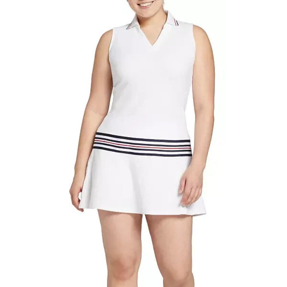 Walter Hagen Golf Dress Womens White Striped Wrinkle Free Taped Drop Waist SRT36